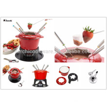 Hierro fundido antiadherente ename lfondue set milting pot